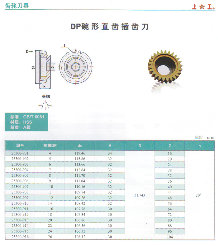 DP碗型直齒插齒刀