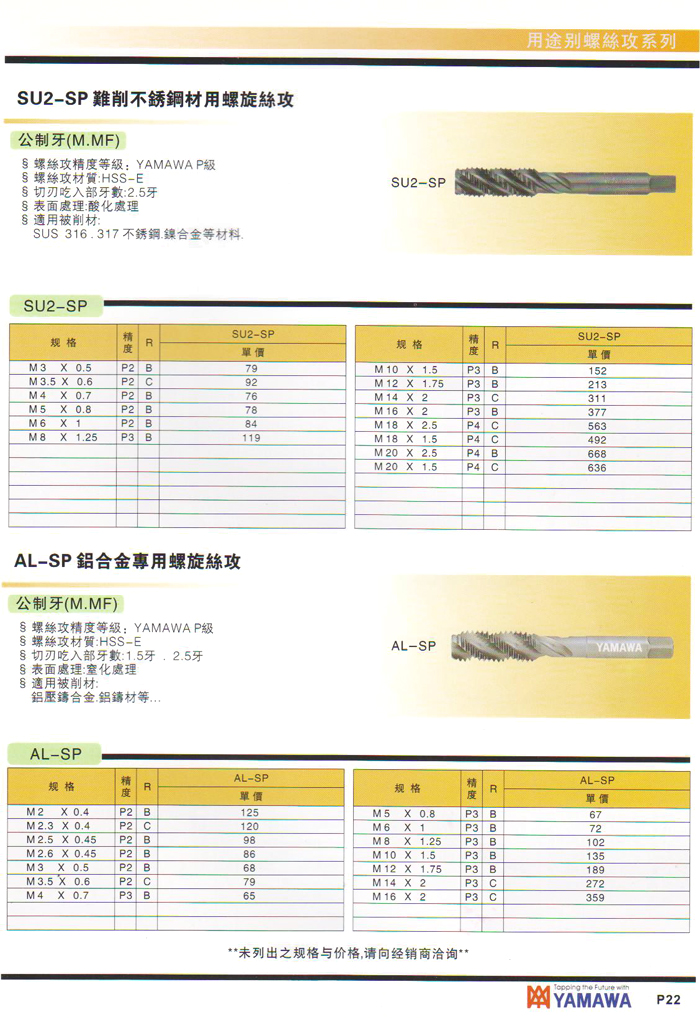 難削不銹鋼材用螺旋絲攻